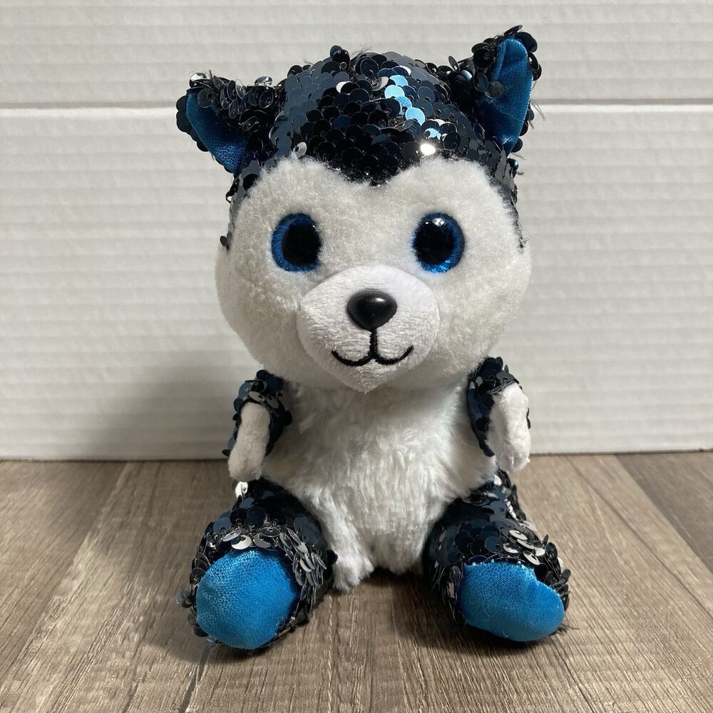 Bling Dog Plush Sequin Tracker Husky Puppy Stuffed Animal Plush 6 In